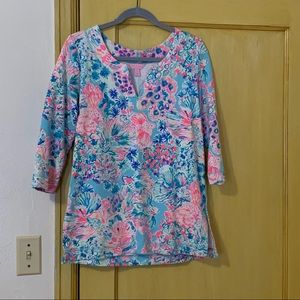 Lilly Pulitzer Top Serene Blue Angel Fish Print Size Small